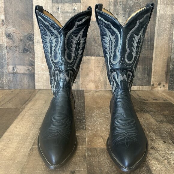Tony Lama Vintage Classic Black Western Cowboy Boots Mens 10.5 EE
